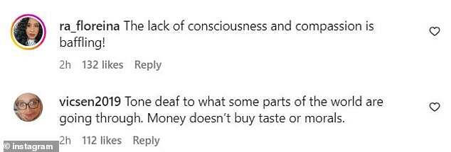 Another said: 'What a waste of money that could do so many things with.  Waste.  Read the room,” while a separate fan added, “The lack of awareness and compassion is mind-boggling!”