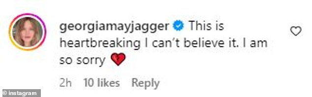 Heartbroken: Georgia May Jagger said she was heartbroken by the tragic news