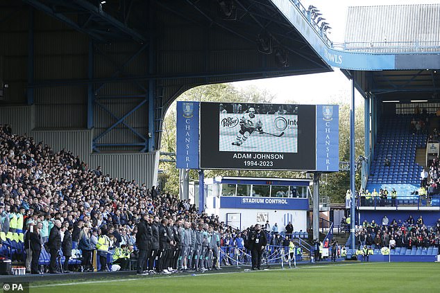 Players and staff observed a silence for Adam Johnson at Hillsborough in Sheffield yesterday