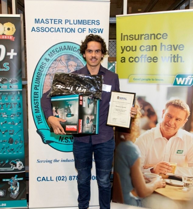 Duanne Hevers is the subject of a public warning from NSW Fair Trading.  Above he holds his Master Plumbers Apprentice of the Year Award