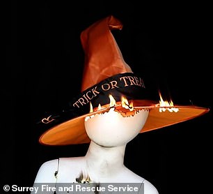 In a test conducted by Surrey Fire and Rescue Services in Britain, firefighters set fire to a number of clothing and accessories as part of the test, including witch hats, capes, skeleton tights and pumpkin tops.