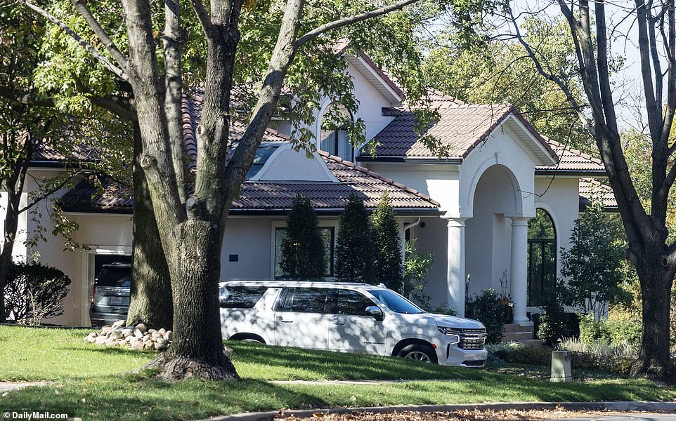 SUVs were seen parked outside Kelce's home in Kansas City on Monday.  Travis will soon move into a $6 million mansion with much more privacy