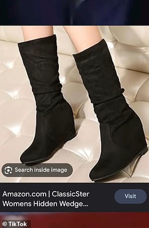 She then shared a photo of a pair of women's wedge boots for comparison