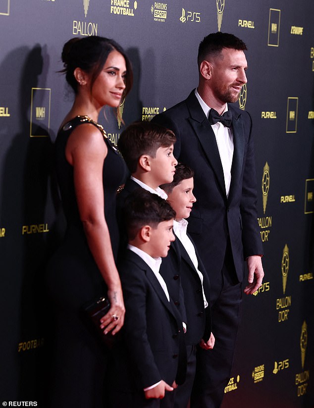 Sharp: Messi, 36, looked very dapper in a sharp black suit with a white shirt and a black bow tie