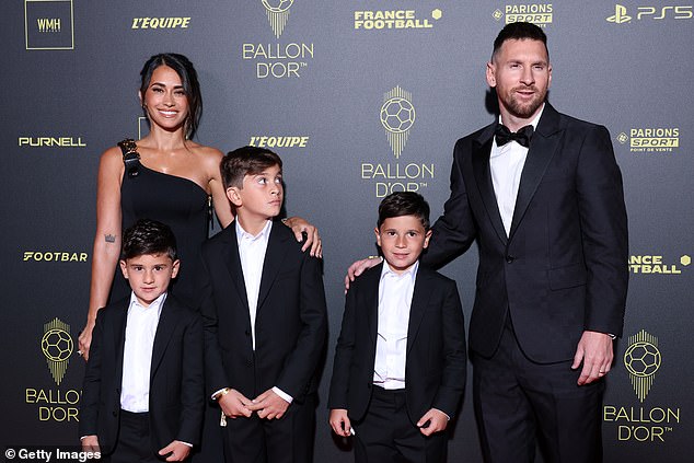 Support: The couple's three sons, Thiago, 10, Mateo, 7, and Ciro, 5, proudly stood together in front of the red carpet paparazzi.  The sons were also dressed to impress;  all three wore black suits and white shirts, but kept their adolescent style with pristine white sneakers.