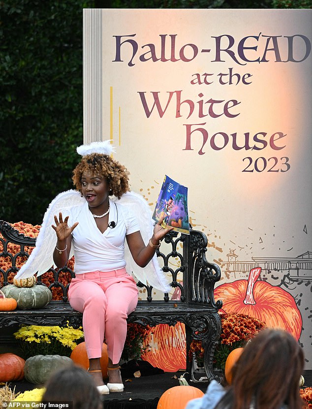 White House Press Secretary Karine Jean-Pierre dressed as an angel