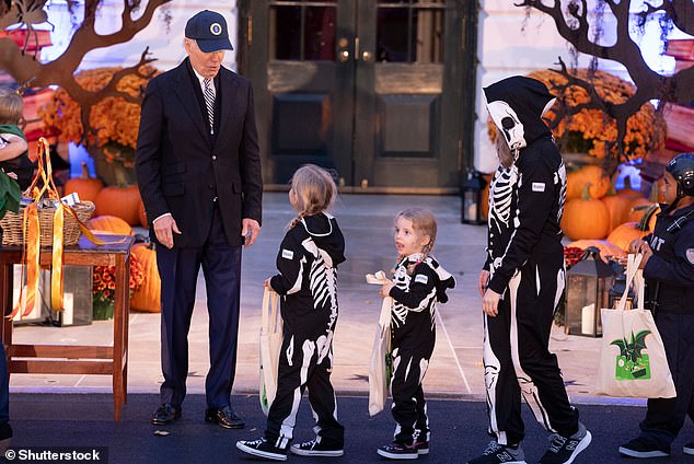 A group of skeletons with the president