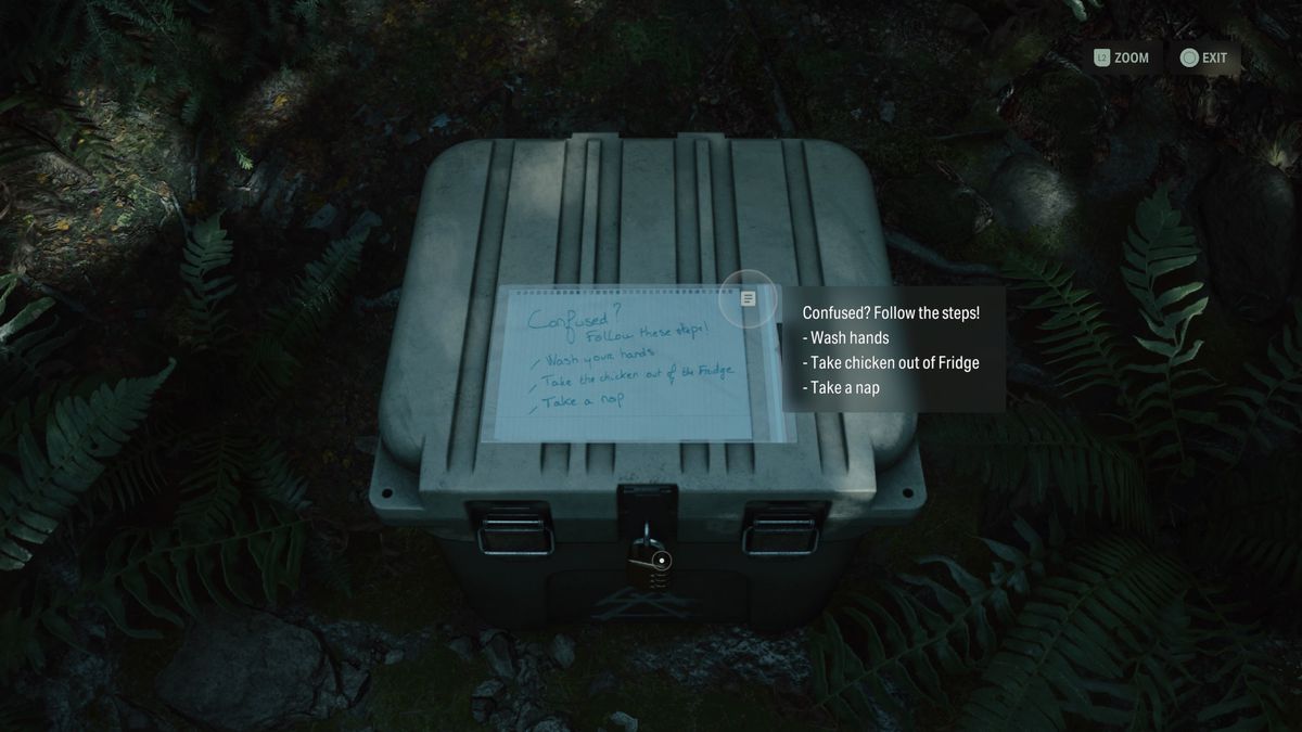 A Cult Stash in the woods of Cauldron Lake in Alan Wake 2