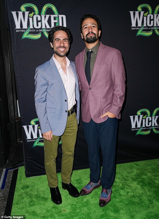 Another special reunion: Hamilton's Alex Lacamoire, 48, and Lin-Manuel Miranda, 43, were also reunited at the Defying Gravity on Broadway event.  The composer and the actor respectively posed together for a photo on the green 'red carpet'