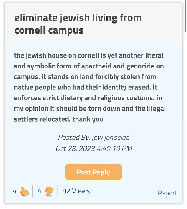 1698728772 397 Cornell University police patrols boosted after anti Semites threatened to rape