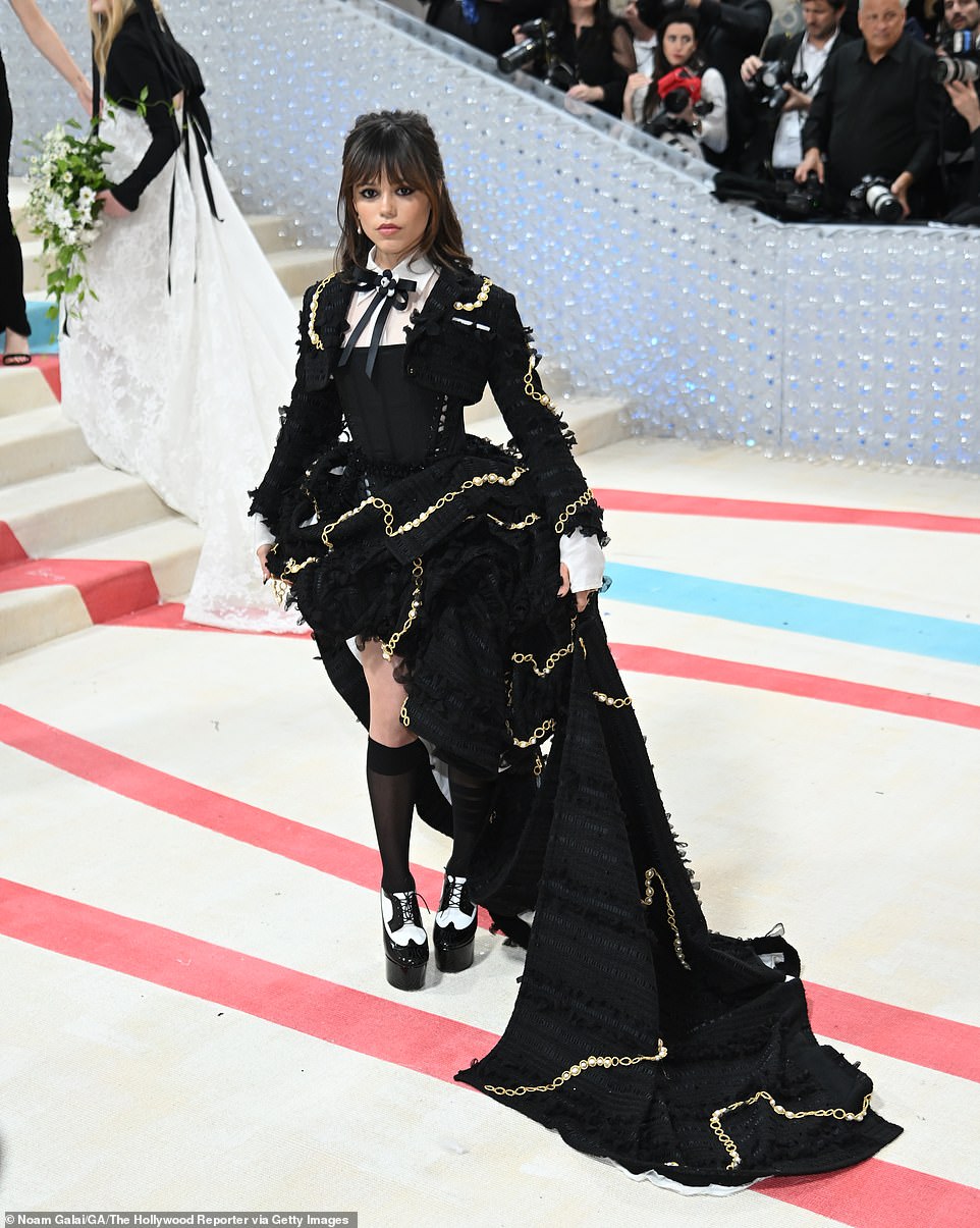 Karl Lagerfeld: a line of beauty!  Thom – who calls Jenna 'my birthday twin' – famously enlisted her to represent his US fashion house at the Met Gala on May 1 (pictured)