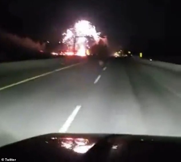 Approaching motorists slowed down when they encountered the display closing the highway