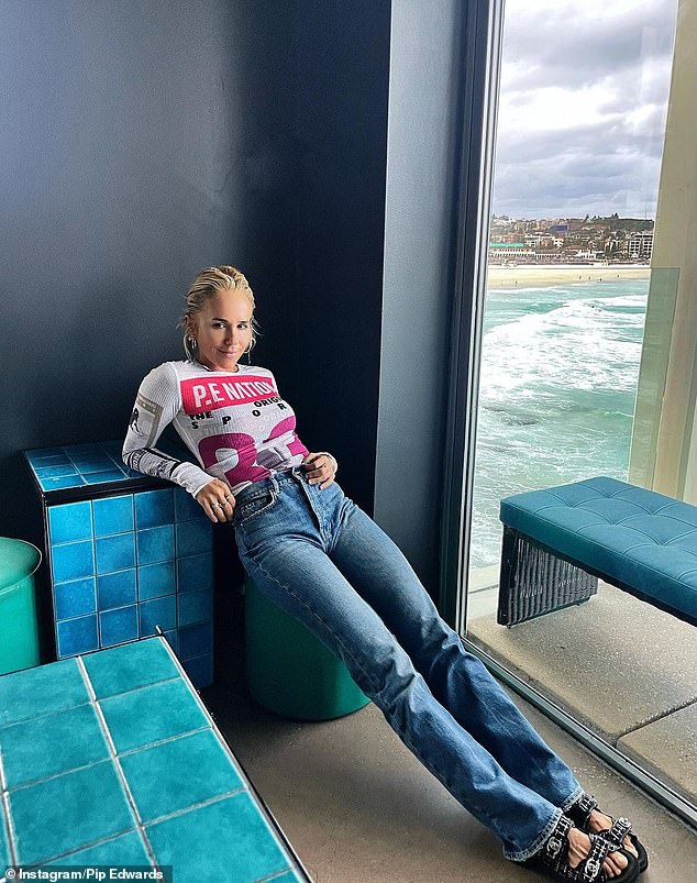 PE Nation founder Pip Edwards is pictured at Bondi Icebergs - a famous celebrity hangout