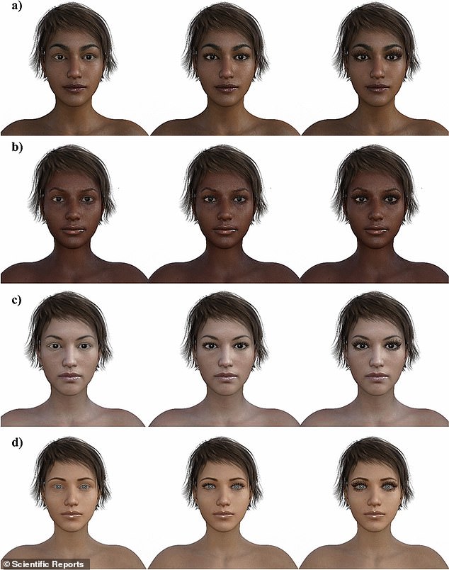 The women in the photos either had no eyelashes, had eyelashes that were about a third the width of their eyes, or had eyelashes that were about half the width of their eyes.  Participants were asked to rate how attractive they found each woman to be