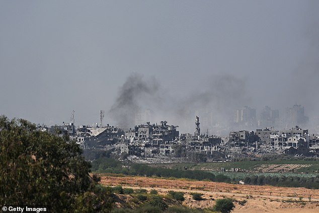 Smoke rising from North Gaza on October 31, 2023, as seen from Sderot, Israel.  As Israel's response to Hamas' attacks entered its fourth week on October 7