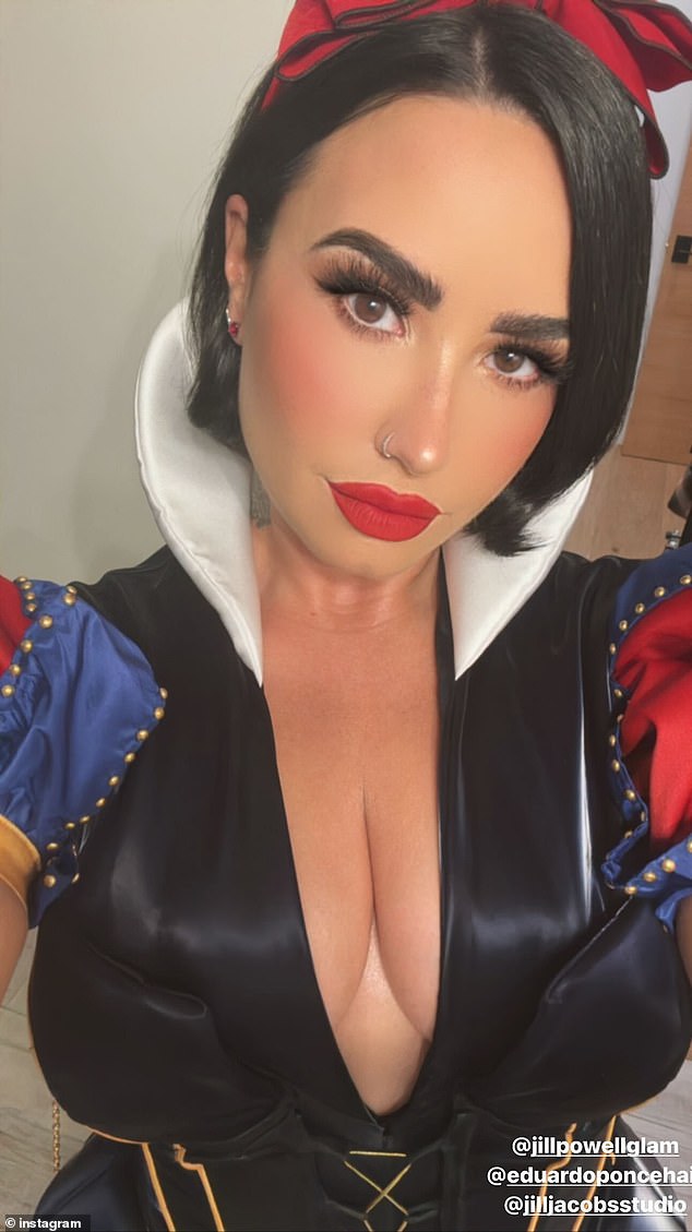 Demi Lovato dressed as Snow White for Halloween.  This was the 828th most popular outfit on Google