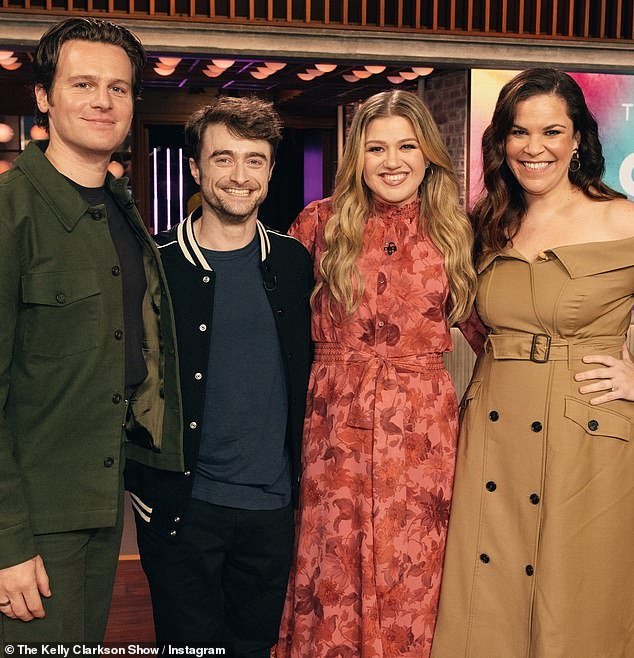 From left: Groff, Radcliffe, Mendez with Kelly beaming with joy