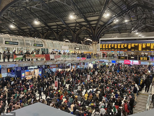 Photos and videos posted to X, formerly known as Twitter, show the crowd of protesters chanting, cheering and clapping.  Many waved large Palestinian flags in the station