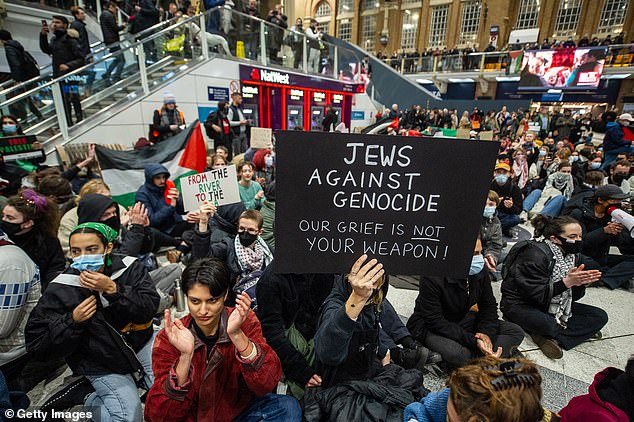 Another sign read: 'Jews against genocide.  Our sadness is not your weapon