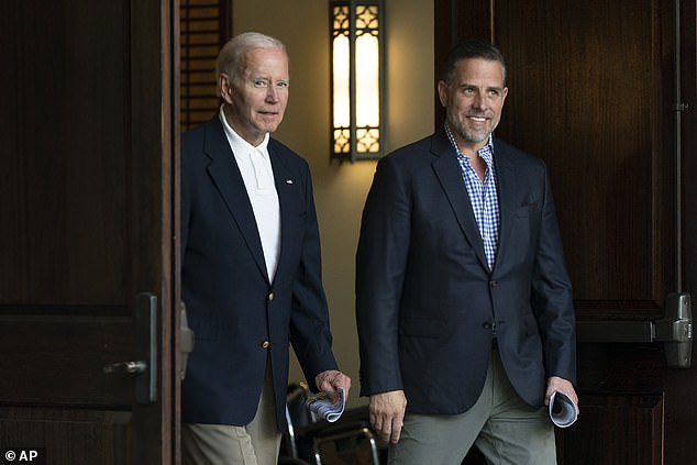 President Joe Biden (left) and Hunter Biden (right) left church in South Carolina last August.  House Republicans opened an impeachment inquiry in September as they tried to link the president to his son's foreign affairs deals in China and Ukraine.