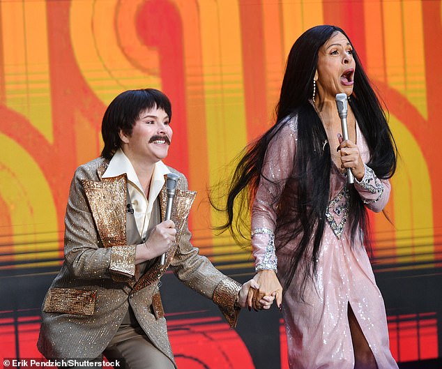 Jenna wore a hilarious fake mustache to play Sonny alongside Hoda's Cher