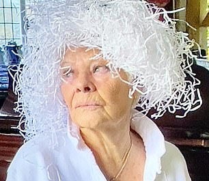 Here's jolly national treasure Dame Judi Dench... wearing a wig made from shredded paper