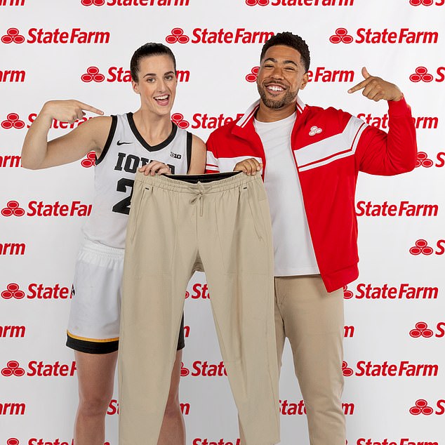 Caitlin Clark is pictured alongside Kevin Miles, known as Jake from State Farm in the commercials