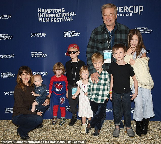 Family: Hilary Baldwin, 39, and husband Alec Baldwin, 65, attended Day 3 of the 31st Annual Hampton International Film Festival in East Hampton, New York with their seven children