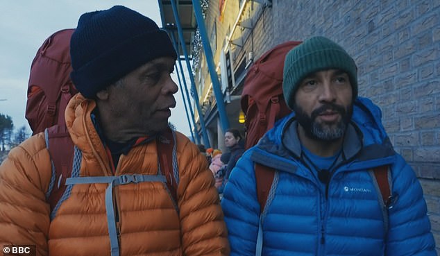 Well done: Alex Beresford (right) burst into tears as he and his father Noel (left) were crowned winners of the Celebrity Race Across the World on Wednesday evening