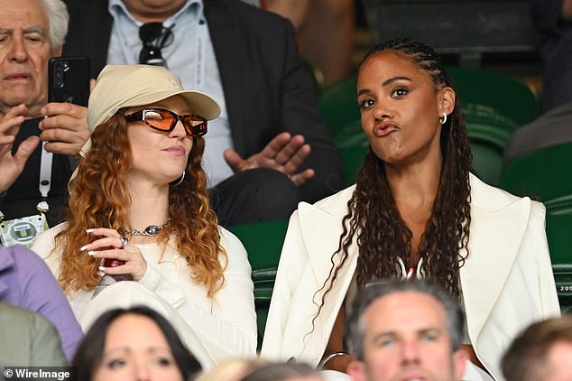 Romance: Alex Scott and Jess Glynne have been secretly dating in recent months, according to reports (pictured at Wimbledon in July)
