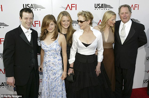 Family: Meryl and Don lived and raised their four children (pictured in June 2004) - Henry, 43, Mamie, 40, Grace, 37, and Louisa Jacobson, 30 - at their home in Connecticut
