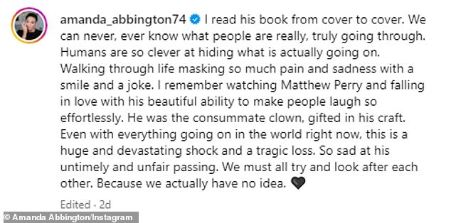 Backlash: The actress said sharing an Instagram story about the death of Friends actor Matthew Perry was the catalyst for a barrage of negative comments aimed at her this week