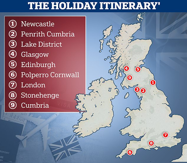 Brits are shocked after reading an American family's itinerary for a week-long holiday to Britain, including one-day trips to Cornwall from Cumbria