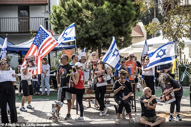 Israelis, whose loved ones were taken hostage during a Hamas attack, demonstrate earlier this week during a meeting between US President Joe Biden and Israeli leaders