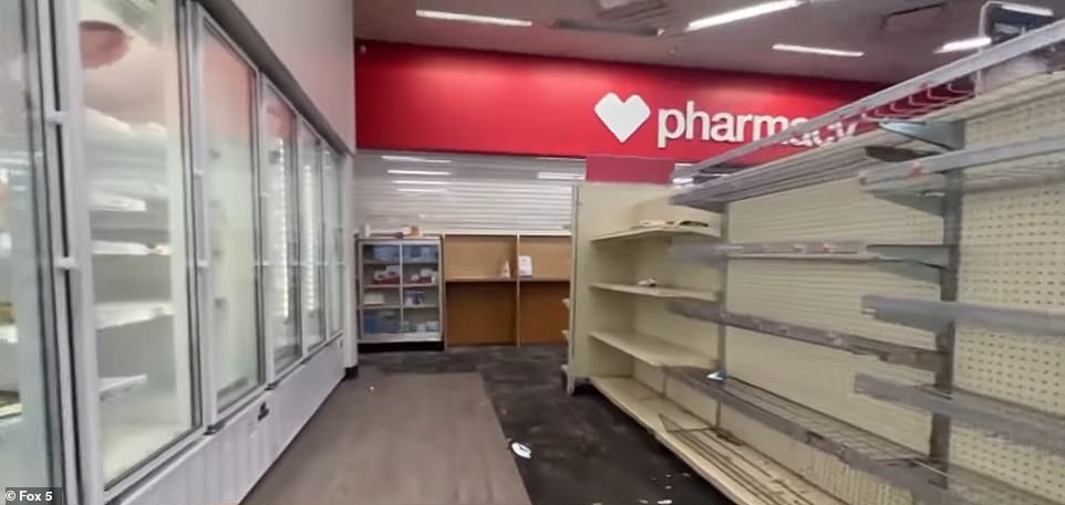 Abandoned shelves are seen at a DC CVS store that is routinely cleared out by shoplifting kids.  CVS will close 900 stores, 10 percent of all its stores, by the end of 2024