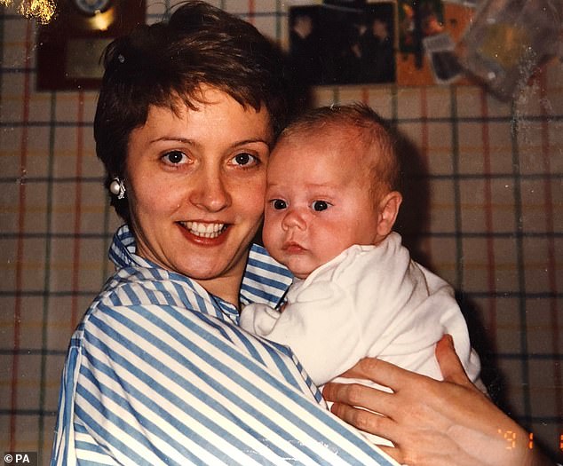 Tragic: After her son Sebastian died of cot death in 1990, Mrs Diamond joined The Lullaby Trust and the Department of Health to campaign (pictured in 1991)