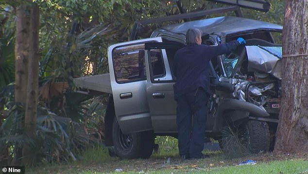 Emergency services were called to Cabbage Tree Road in Bayview on Sydney's northern beaches after reports a gray HiLux ute crashed into a tree at about 12.20pm on October 7.