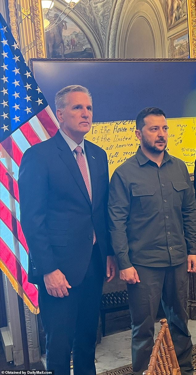 Ukrainian President Volodymyr Zelensky meets Kevin McCarthy when he visited Capitol Hill last month