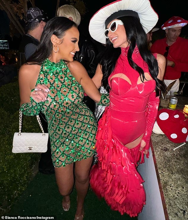 The 37-year-old businesswoman turned heads when she was spotted at her expected party in Los Angeles.  (Bianca pictured with Paris Hilton, right)