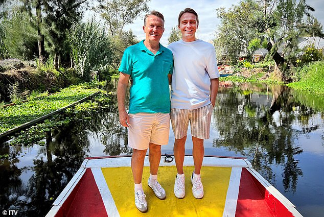 Jetset: Bradley and Barney Walsh visit the floating gardens of Xochimilco while filming in Mexico for their ITV show