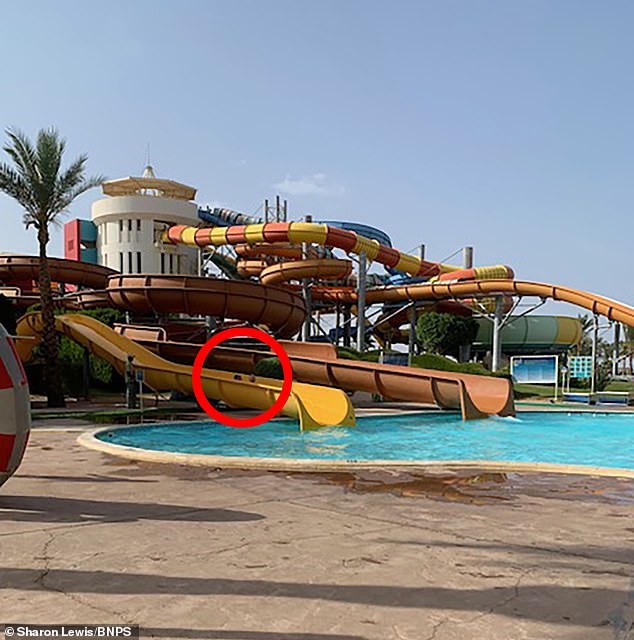 Anthony and his cousin Corbin Baker (circled) on the slide