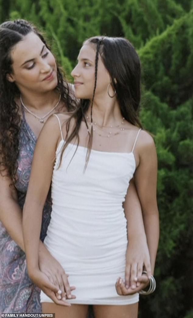 Yahel, 13, (right in white dress) was killed by Hamas terrorists, her family has confirmed, while her older sister Noiya, 16, (left) remains missing