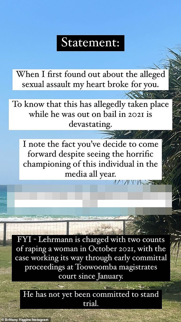 Despite Higgins' claim, Mr Lehrmann had not been granted bail in the lead-up to his aborted trial in October 2022.  He had only been released on bail after the mistrial in connection with the Queensland matter.