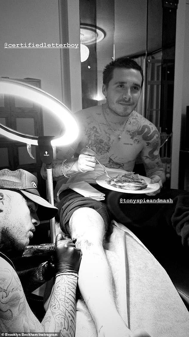 Ink me up!  The pair's outing comes after Brooklyn proved the East End favorite pie and mash is a hit with the whole family as he was seen tucking into his dad's favorite dish