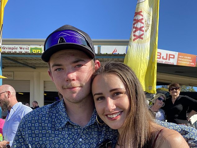 Cale Gilbert-Hall (pictured with Elsie Bloom), 19, was killed on Saturday when his Mitsubishi Lancer struck a tree on Rodwell Road near Brooloo, inland from Queensland's Sunshine Coast.