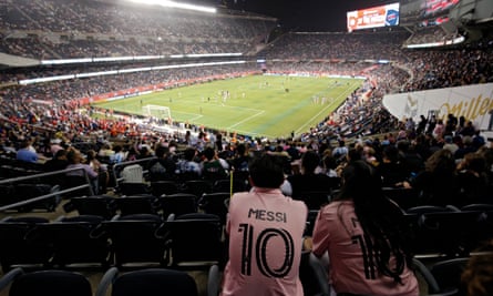 Fans watch before the game between the Chicago Fire and Inter Miami CF at Soldier Field.