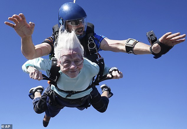 Dorothy Hoffner became the oldest person ever to skydive after jumping from an airplane at 13,500 feet in northern Illinois.  She died in her sleep on October 9.