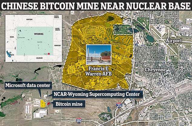 A China-linked Bitcoin mine in Wyoming raises security concerns due to its proximity to a Microsoft data center and