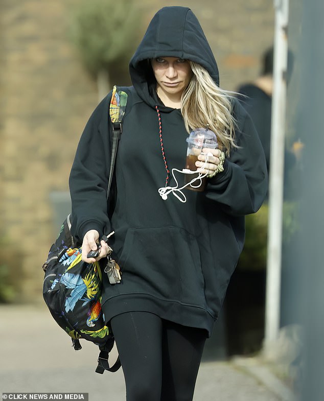 Gloomy: Chloe Madeley looked somber on Sunday morning as she made her first public appearance since confirming her five-year marriage to James Haskell is over