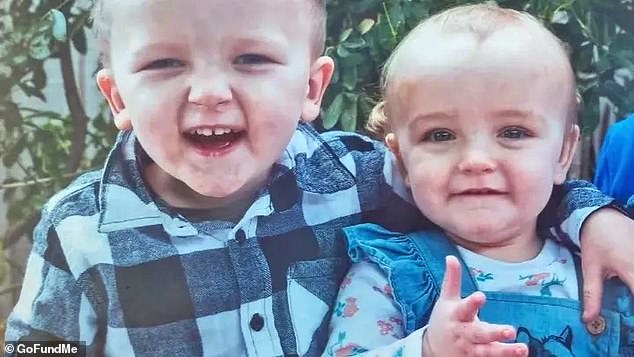 Two children, Ashlynn, 18 months, and Saige, three, (pictured together) died in the Geelong fire on Sunday, while their two other siblings remain in hospital in critical conditions.